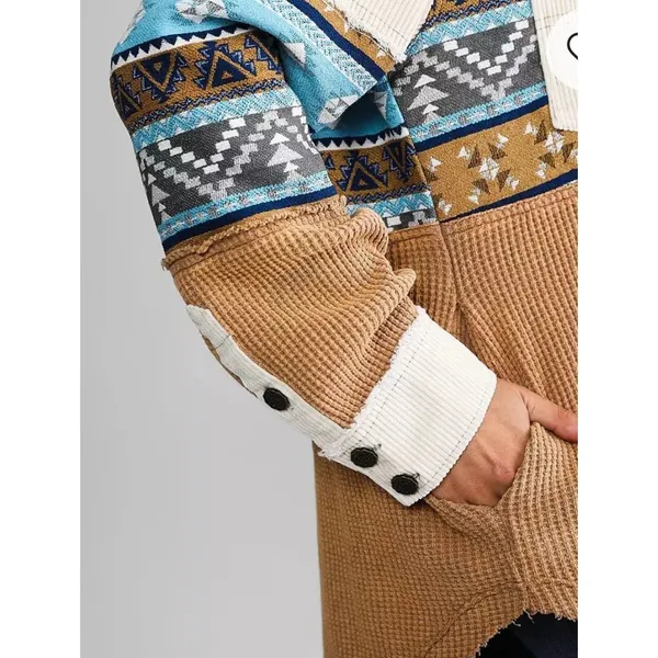 Sterling & Stitch Womens S Corduroy Shacket Southwestern Patchwork Jacket Boho - Image 4