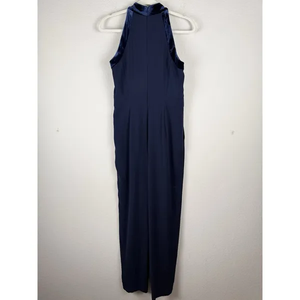 1901 Women's Velvet Trim Halter Jumpsuit with Bow Dark Blue‎ Size 8 Ultrachic - Image 10