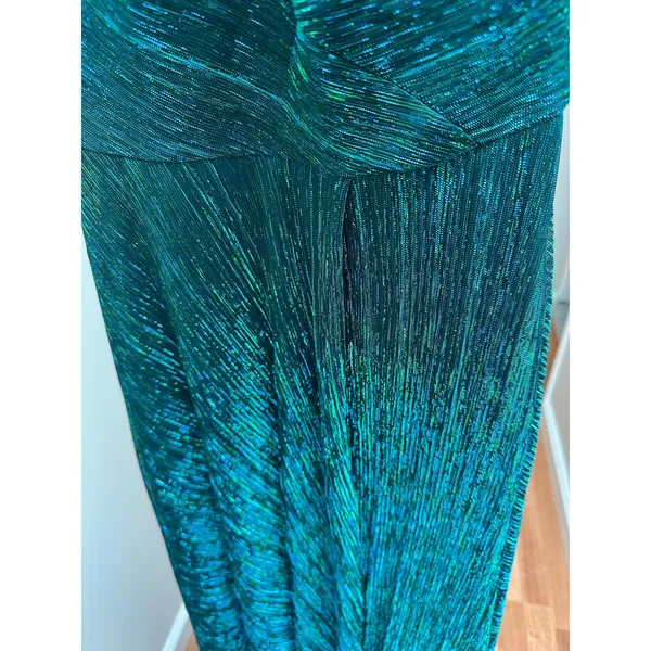 NEW NWT Betsy & Adam Mila Long Halter Metallic Green Dress size 0 - Image 7