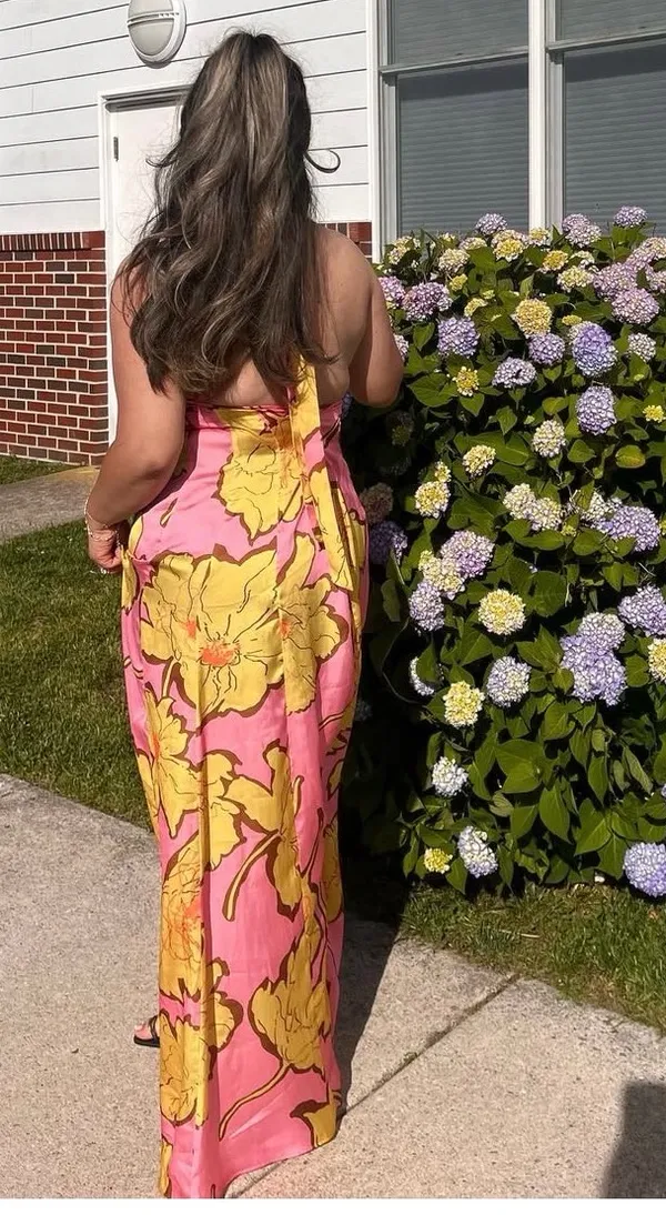 Topshop Silk satin floral pink shabby chic maxi dress prom dress wedding guest Elegant elevated - Image 2