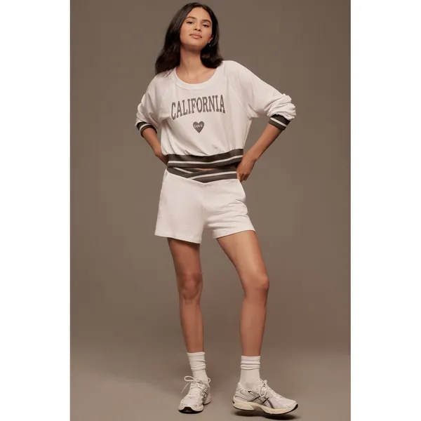 Sundry Anthropologie California Love Heart Graphic Sweatshirt White Grey Striped - Image 4