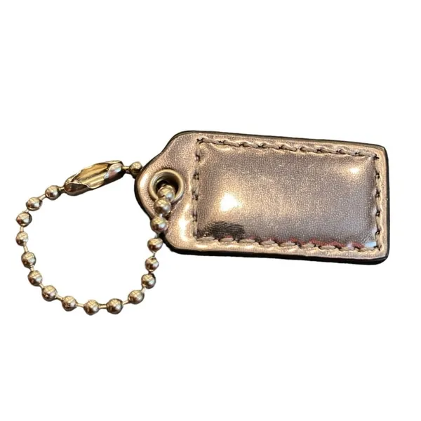 Coach Metallic Silver Leather Keychain, Hangtag - Image 2