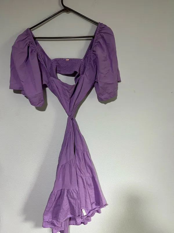 Free People Cross of Sunlight Lilac Cutout Tiered Mini Dress - Image 5