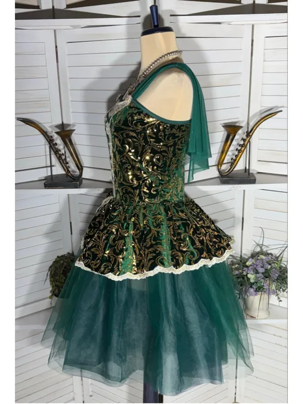 Vintage velvet beaded dress tutu lace emerald green fairy homecoming Ren Fair S - Image 3