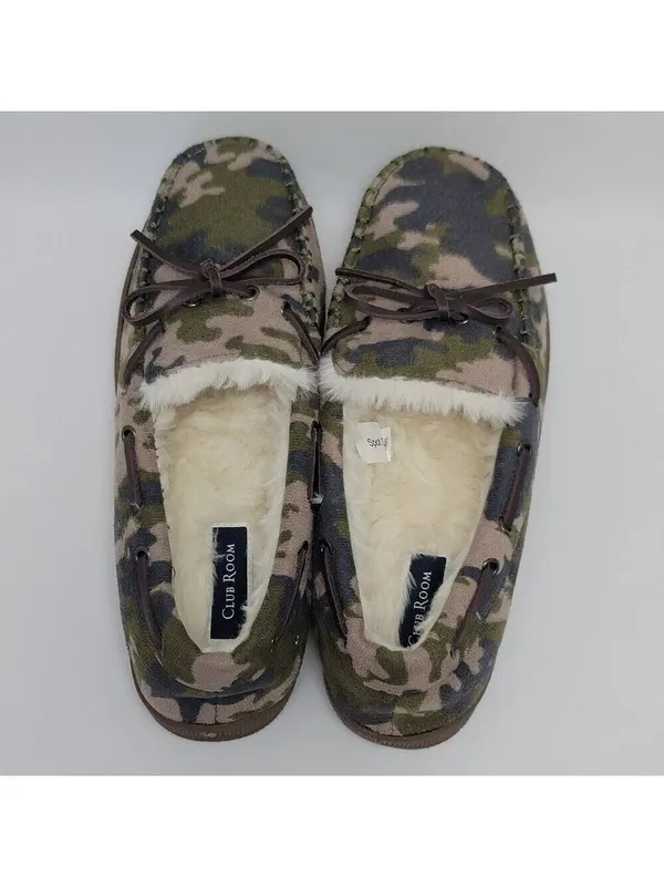 Club Room Faux Fur Lining Camouflage Moccasin Slip On Boat Shoes Size M 8-9 - Image 2