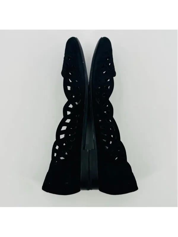 Lauren Ralph Lauren Caley Black Suede Leather Laser Cut Flats Size 8 - Image 4