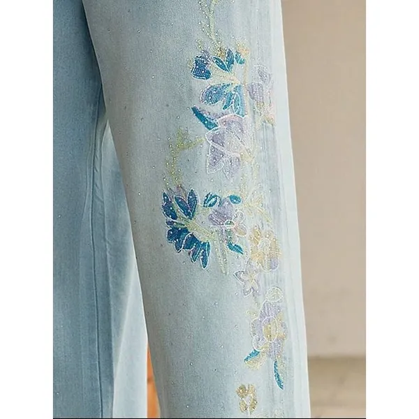 NWT Glitter Floral Jeans Size L - Image 4