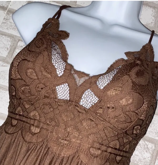 Crochet lace ruffle cami dress Brown Size L - Image 2