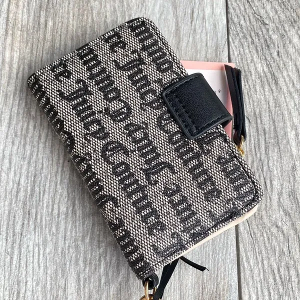 Juicy Couture Black Beige Monogram Tab Card Wallet with Heart Keychain Charm - Image 2