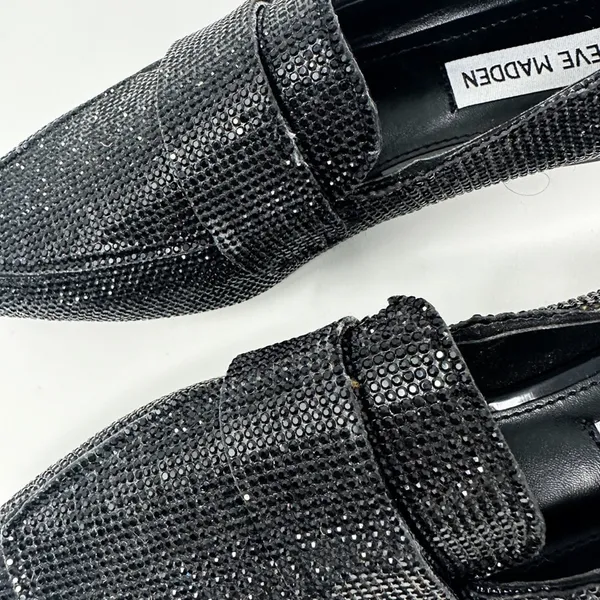 NEW Steve Madden Riski Black Rhinestone Studded Loafers, NEW, Size 6, MSRP $99 - Image 5