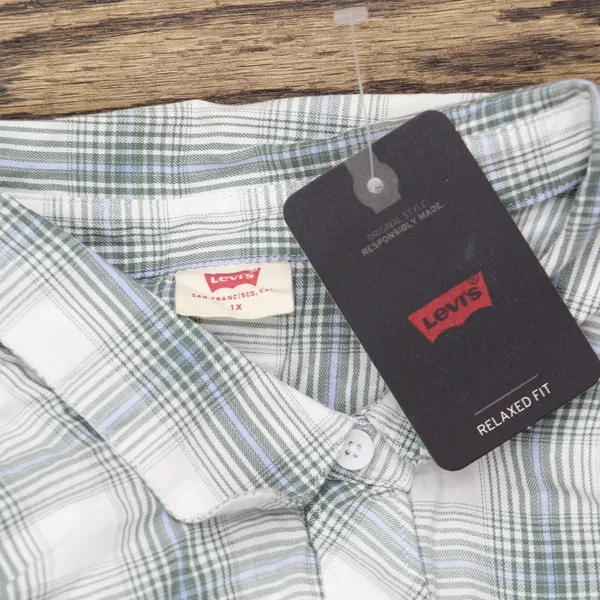 NWT Levis Harrison Cotton Long Bebe Plaid Button Up Shirt Dark Forest Green 1X - Image 4