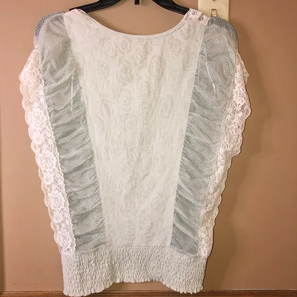 Free People Vintage Mixed lace Sheer Smocked Top Light Blue XS - Image 2