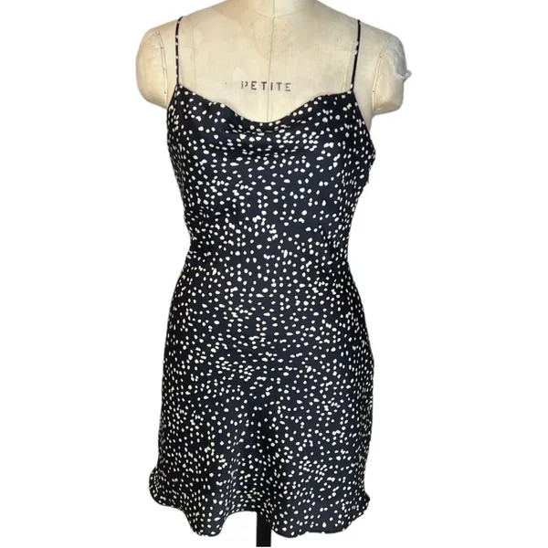 Womens Mini Slip Dress Open Back Black Polka Dot Coquette Size Small - Image 2