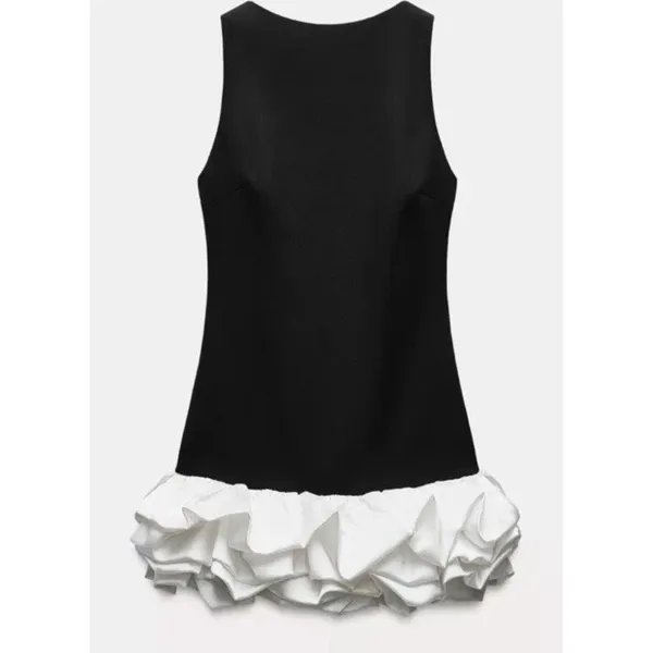 Zara‎ Romper Jumpsuit Dress Black White Bubble Hem Formal HOCO - Image 2