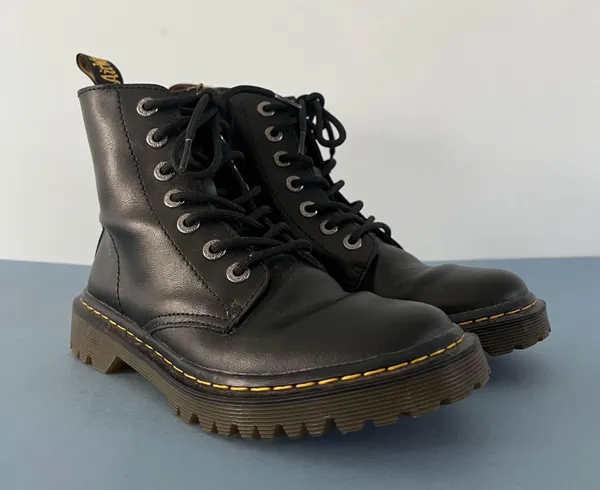 Dr. Martens Luana Black Leather Air Wair Combat Lace Up Boots - Image 2