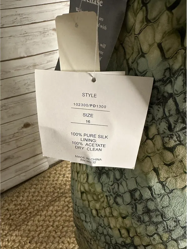 Vintage 100% silk reptile print midi dress Size 16 yellow green button up safari - Image 8