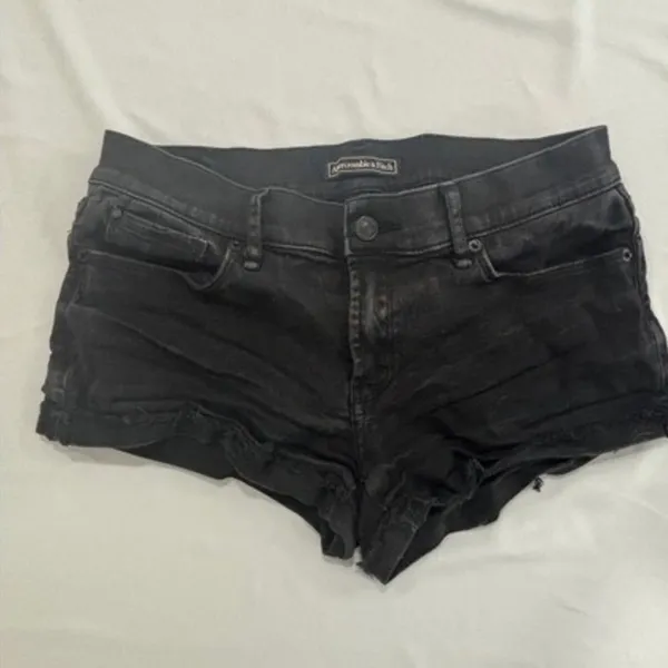 Abercrombie & Fitch Womens Black Denim Shorts Raw Hem Cut Off Size 26 2 Low Rise - Image 3