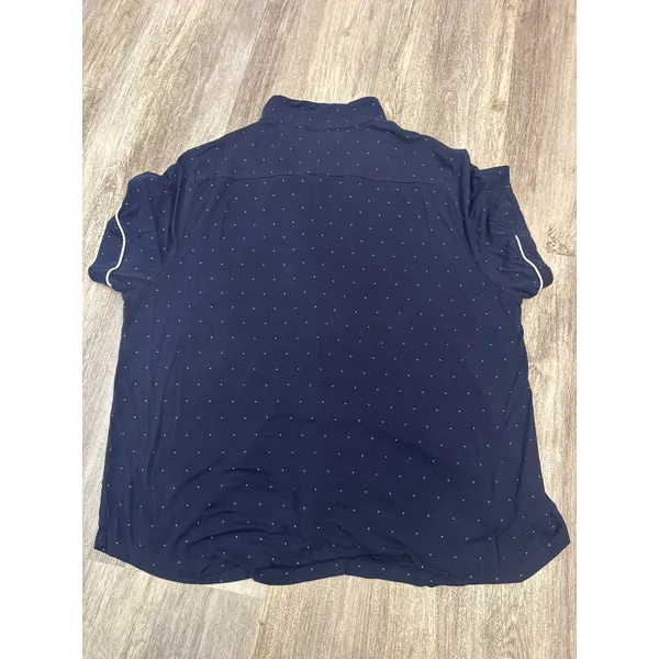 Cozy Earth Navy Blue Polka Dot Bamboo Pajama Set Short Sleeve Shorts Piped Trim - Image 4