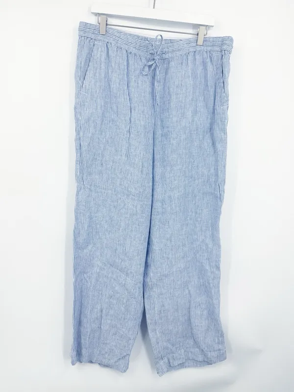 Talbots Linen Wide Leg Striped Pull On Relaxed Fit Pants Blue White Size 14 - Image 2