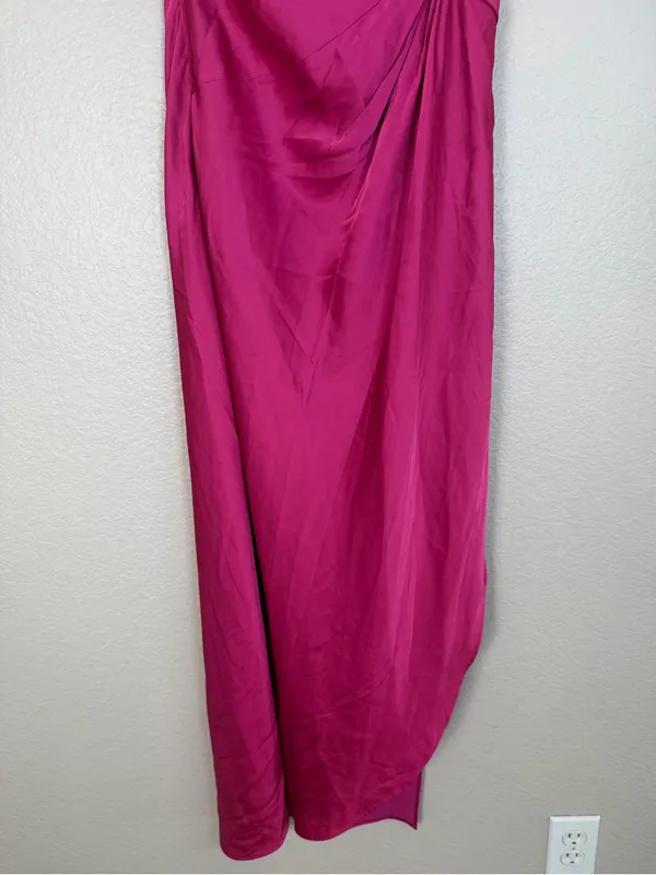 Abercrombie & Fitch Satin One Shoulder Knotted Midi Dress Fuchsia XS NEW $130 - Image 10