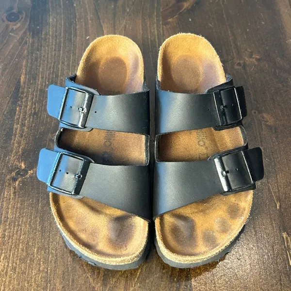 Papillio Birkenstock Arizona Platform Sandals 38 Black Two Strap Boho Minimalist - Image 3