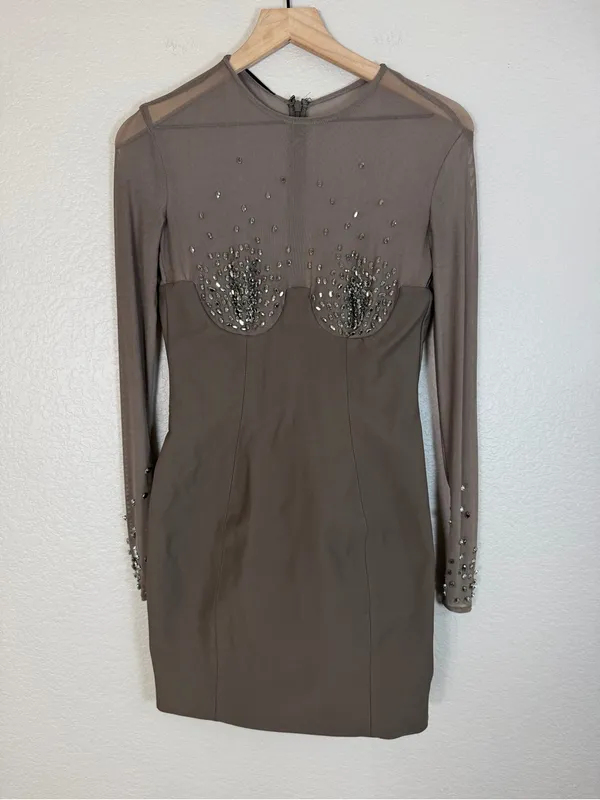 House Of CB Matrush Taupe Crystal Embellished Mini Dress size Small $299 - Image 7