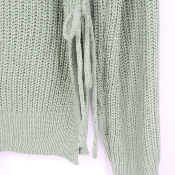 SHEIN Mint Green Shaker Knit Side Tie Lace Up Sweater Large Crew Neck Pullover - Image 3