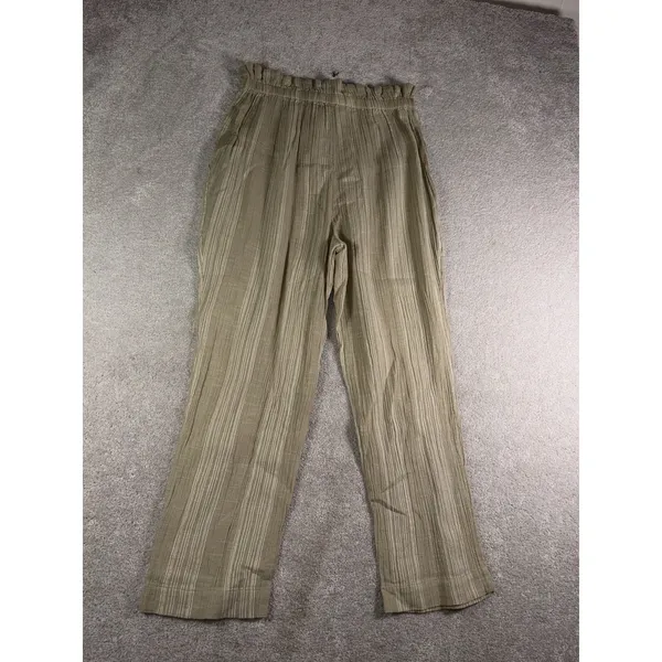 FREE PEOPLE Green Semi Sweet Trousers Size S Navy Striped Cotton Summer Boho - Image 6