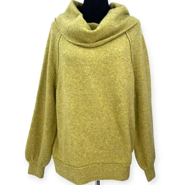 Free People| S | Women's Echo Beach Pullover Sweater Chartreuse Wool Knit Cowl - Image 2