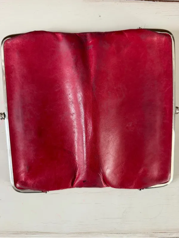 Hobo Lauren Double Frame Clutch Wallet Red Leather Kiss Lock Organizer - Image 4