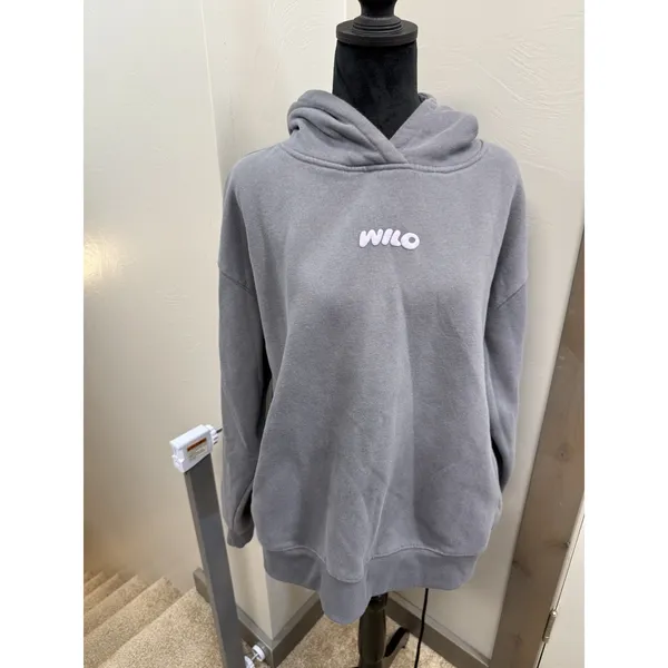 WILO The Label Hoodie Women Grey Purple Wellness Club Puff Print Sweatshirt Gym - Image 3