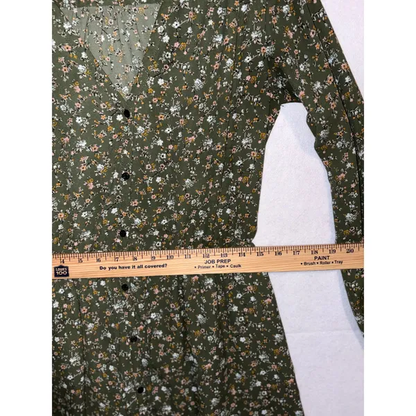 Gap cottagecore‎ Olive Green Ditsy Floral Button Front Long Sleeve Mini Dress - Image 8