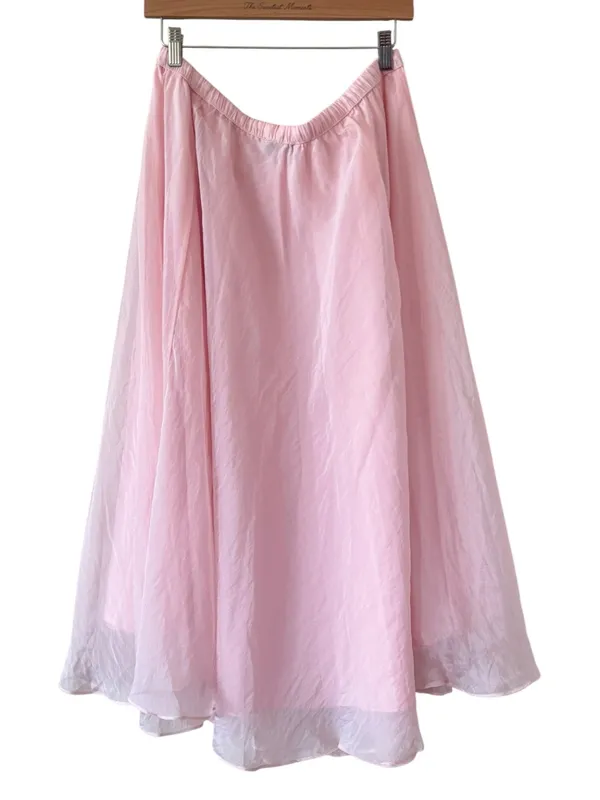 WD•NY Flowy Maxi Skirt Sheer Chiffon Drawstring Waist Pink Romantic Size XL NEW - Image 3