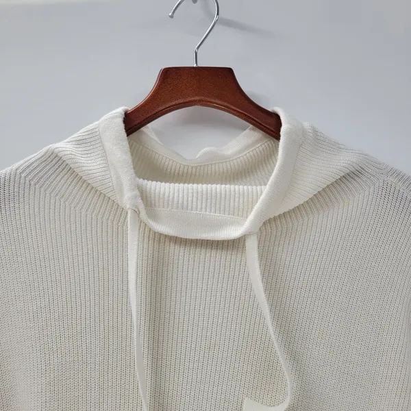 T by Talbots Womens Sweater Large Ivory Drawstring Cowlneck Waffle Knit Pullover - Image 3