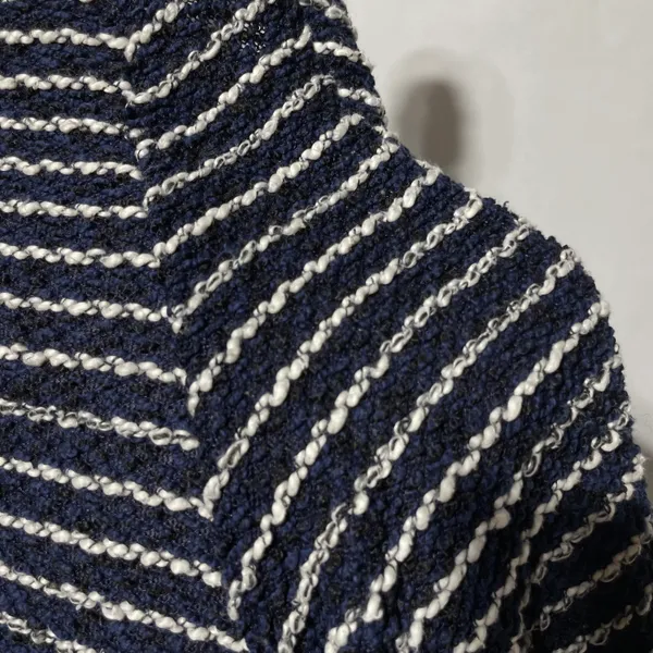 ZARA Striped Textured Mock Neck 3/4 Sleeve Sweater Top Navy White Size Medium - Image 12
