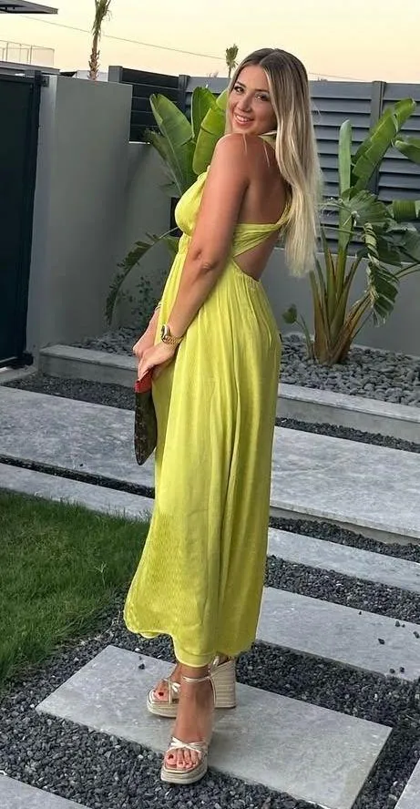 Zara maxi long bohemian lime lemon yellow summer wedding vacation casual - Image 5