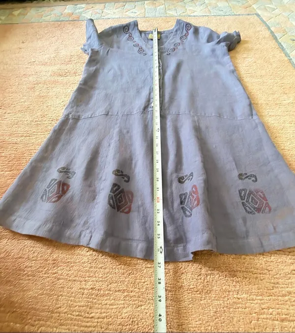 Vintage Blue Cactus Linen Dress Made USA Southwest Print Button Front - Image 7