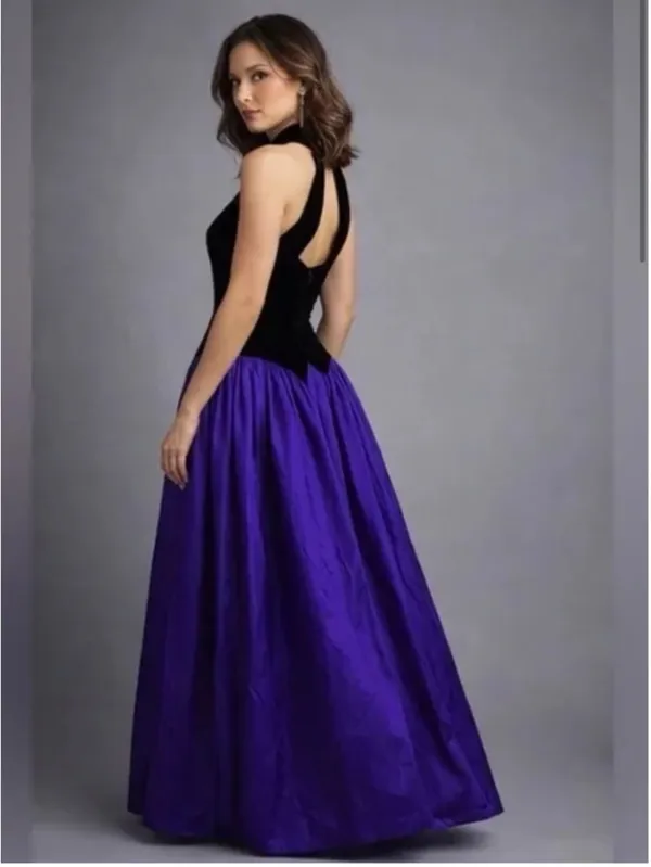 Vintage 80s Jessica McClintock 100% Silk with Black Velvet Bodice Ball Gown 10 - Image 8