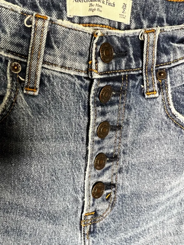 Abercrombie & Fitch The Mom High Rise Button Fly‎ Distressed Short Denim Jeans - Image 8