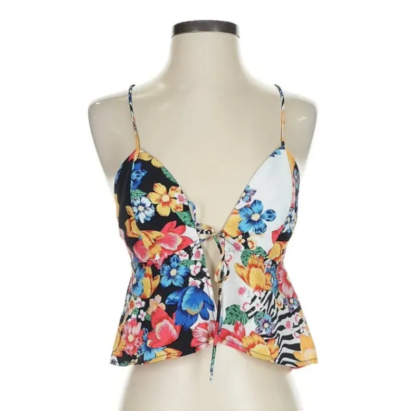 Revolve Floral Print Tie-Front Top S - Image 2
