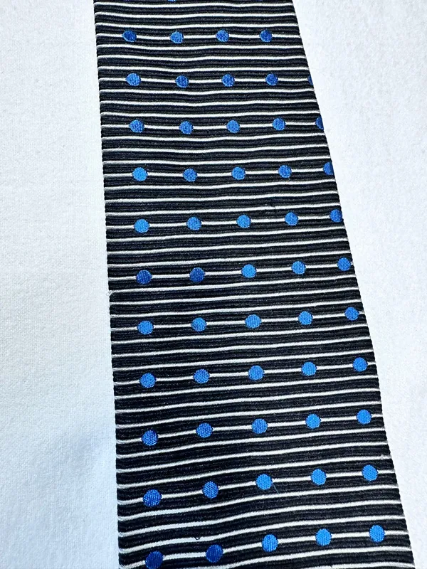 Peter Thomas Silk Tie Made By Superba Geometric Black Grey Blue Polka Dots - Image 5