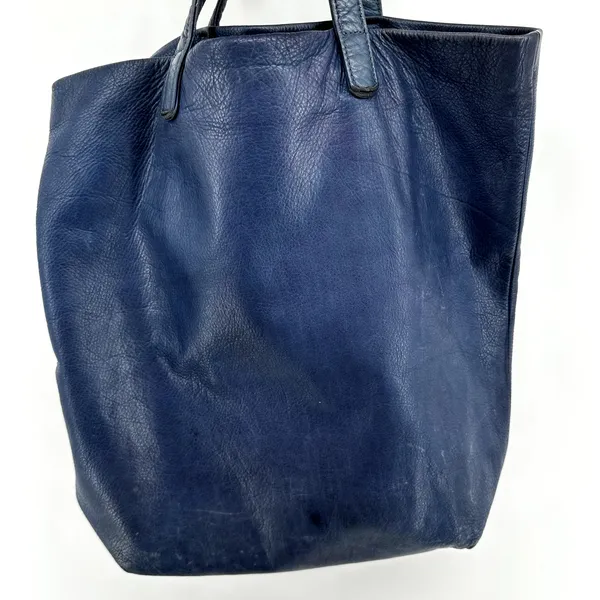 Baggu Tote Milled Leather Nubuck Bag Handbag Natural Interior Pocket Navy Blue - Image 5