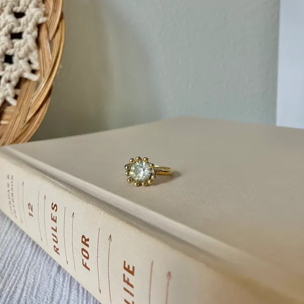 Avon Gold Solitaire Prong Halo Ring Promise Engagement Diamond Glam Classic Jewelry - Image 9