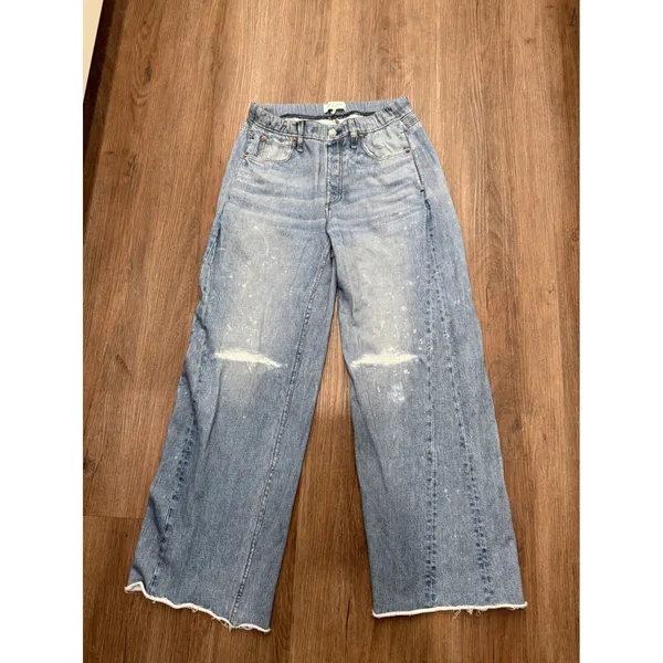 Rag & Bone Miramar Wide Leg Pants Blue Denim Print Distressed Cotton S/P 4028 - Image 2