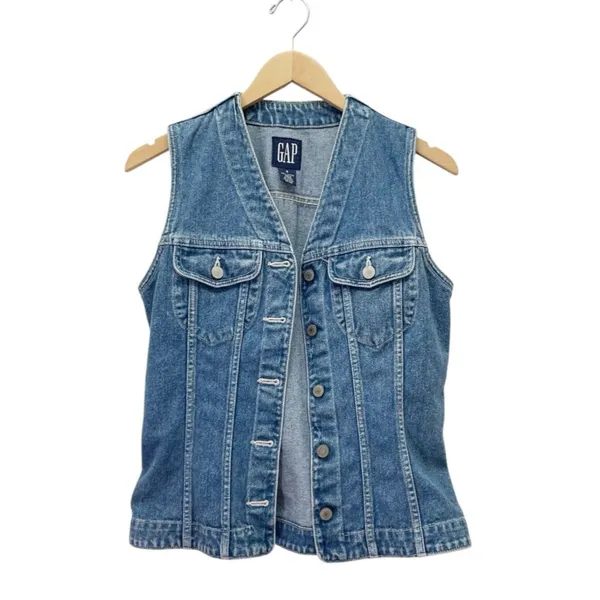 Vintage GAP Denim Vest Y2K Blue Jean Button Front Fitted Western Boho Size Small - Image 3