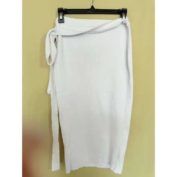SNDYS Skirt Women Size S‎ White Wrap Midi Ribbed Knit Casual Summer SFK054 - Image 5