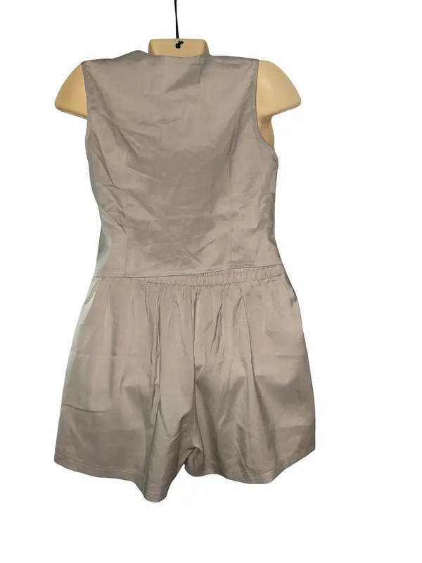 Sleeveless Button Vest & Shorts Set in Tan - Image 3