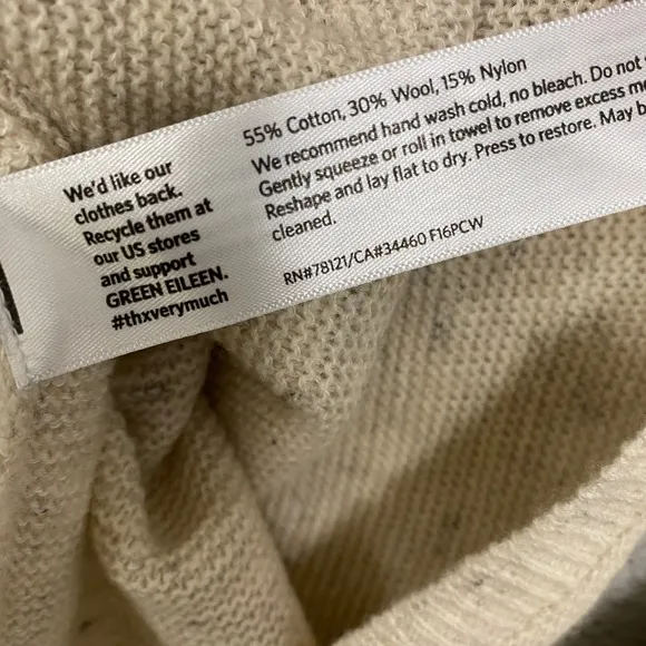 Eileen Fisher Sweater‎ Womens Medium Cream Wool Blend Knit Lagenlook Oversized - Image 5