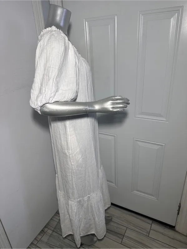 XiRENA Sofia Cotton Gauze Midi Dress White Size S Small Boho Puff Sleeve Ruffle - Image 9