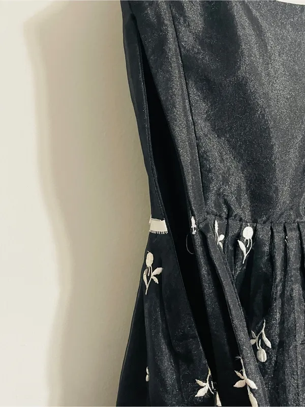 Vintage ABS Allen Swartz Floral Embroidered Chiffon Flare Dress 8 Formal Grunge - Image 12